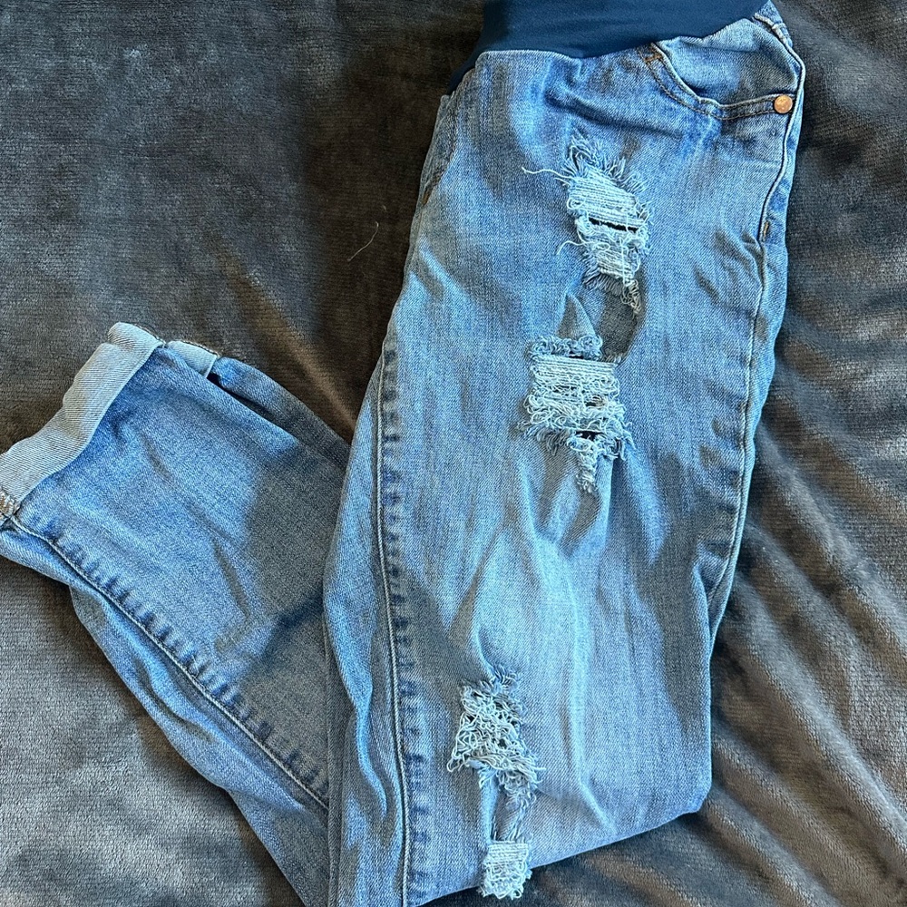 A Pea in the Pod Light Blue Distressed Boyfriend Jeans - Full Panel